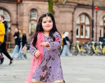 Floral Lilac Punjabi Suit: Indian Dress with Dupatta