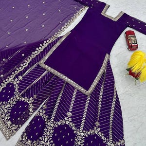 Designer Purple Sharara Palazzo Suit For Women with Sequence Embroidery Work, Party Wear Suit, Sangeet Party Wear Suit top sharara suit.