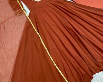 Brown Georgette Anarkali Gown Set | Stitched Indian Wedding Outfit