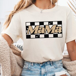 Retro Checkered Mama PNG: Distressed Shirt Design (Digital Download
