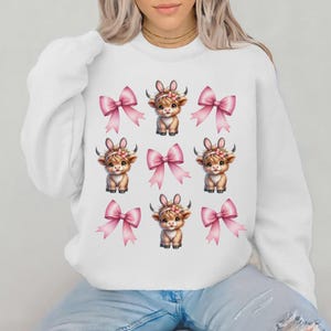 Cute highland cow PNG, cow sublimation design, T-shirt design, highland cow png, coquette png, digital download,