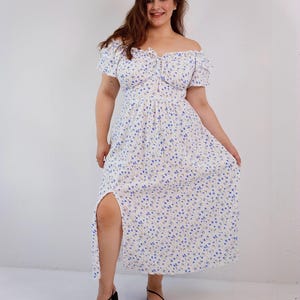 Сotton maxi dress plus size| Summer wedding guest dress | Adjustable bust and waist | Ruffled maxi dress | Romantic long dress, 5XL dress