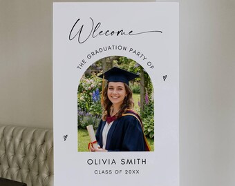 Graduation Welcome Sign, Photo Graduation Poster Graduate Decorations, Minimalist Graduation Party Welcome Sign, Canva Editable Template