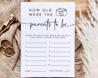 How Old Were the Mom & Dad To Be, Baby Shower Game, Photo Baby Guessing Game Card, How Old were the Parents Game, Canva Editable Template