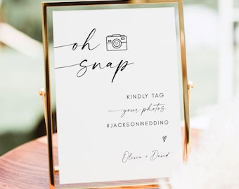 Oh Snap Wedding Hashtag Sign, Wedding Hashtag Table Sign, Wedding Instagram Sign, Minimalist Modern, Canva Editable Template, 5x7 A4 8x10