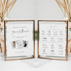Instrukcje do podpisu w księdze gości Instax Mini 12, instrukcje do podpisu w księdze gości Polaroid, instrukcje do edytowalnego aparatu, jak zrobić zdjęcie