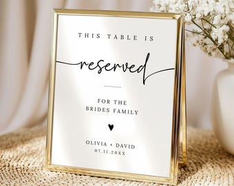Reserved Signs For Wedding Tables, Reserved for Family Wedding Sign, Minimalist Modern, Printable Wedding Sign, Canva Editable Template