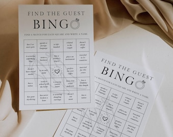 Find The Guest Bingo Game, Minimalist Bridal Shower Bingo Cards, Modern Bridal Shower, Boho Bridal Shower Bingo, Canva Editable Template