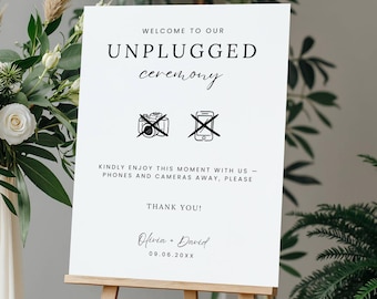 Unplugged Wedding Ceremony Sign, Modern Minimalist Welcome Sign, Wedding No Devices Printable Wedding Ceremony Sign, Editable Canva Template