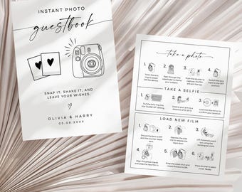 Polaroid Guest Book Sign, Instax mini Instructions, Instax Mini 12, how to take photo, Camera Instructions, How To Load New Film, Editable