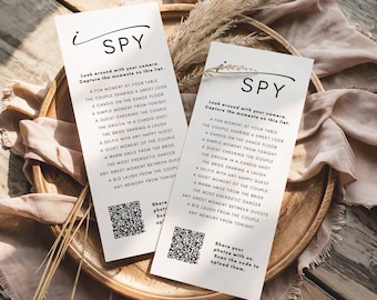Bridal Shower Photo Scavenger Hunt, Wedding Photo Hunt Game, Wedding QR Code, I Spy Game Card, Minimalist Modern, Canva Editable Template