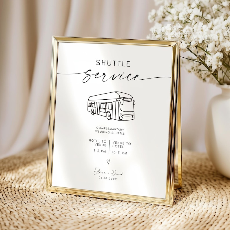 Minimalist Wedding Shuttle Sign, Wedding Bus Sign Printable, DIY ...
