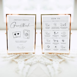 Instax Mini Evo Instructions Sign, Polaroid Photo Guestbook Table Sign, How to Load Film, Modern Wedding Guest Book Sign, canva Printable