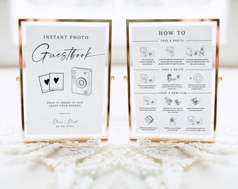 Instax Mini Evo Instructions Sign, Polaroid Photo Guestbook Table Sign, How to Load Film, Modern Wedding Guest Book Sign, canva Printable