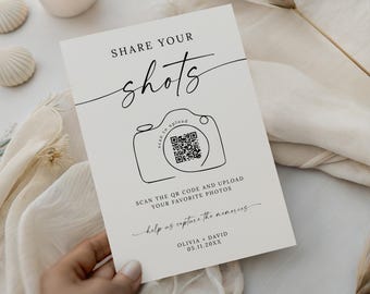 QR Code Sign Wedding Photos, QR Code Photo Album for Picture Sharing, Wedding Photo Sign, Share Your Shots sign, Printable, 5x7, 8x10, A4