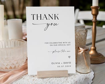 Wedding Favor Sign, Minimalist Thank You Sign, Please Take One Favor Sign, Wedding Favor Table Sign, Printable, Editable Canva Template