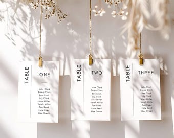 Wedding Seating Chart Cards Template, Name Seat Plan, Printable Guest Table Number Cards, Minimalist Modern, Canva Editable, 8x10 5x7 4x6 A5