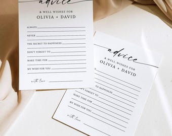 Wedding Advice Cards, Minimalist Bridal Shower Advice Cards, Well Wishes for Bride and Groom, Well Wishes Wedding Game, Canva Editable