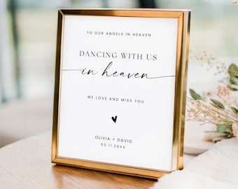 Dancing With Us In Heaven Wedding Memorial Sign Template, In Loving Memory Sign, Wedding Table Sign, 5x7 8x10 A4, Editable Canva Printable