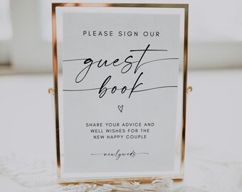 Minimalist Wedding Guestbook Sign, Please Sign Our Guest book Sign, Editable Wedding Decor, Photo Guestbook, Canva Template 5x7 8x10 A4