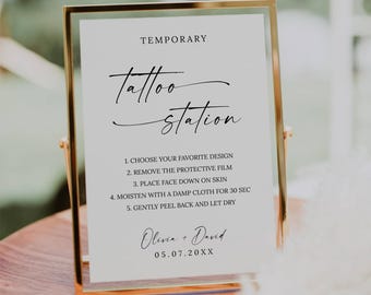Minimalist Tattoo Station Wedding Sign Template, Custom Temporary Tattoo Station Favour Sign, Modern Wedding Tattoo Bar Sign, Editable Canva