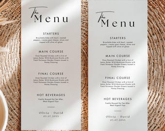 Minimalistische bruiloft menusjabloon, modern script bruiloft dinermenu, afdrukbaar receptiemenu, digitale Instant Download, Canva bewerkbaar