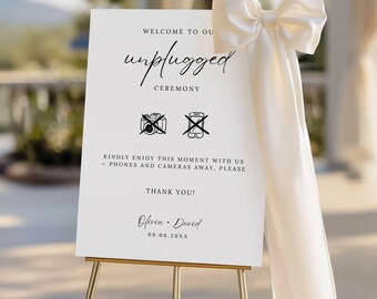 Unplugged Wedding Ceremony Sign, Modern Minimalist Welcome Sign, Wedding No Devices Printable Wedding Ceremony Sign, Editable Canva Template