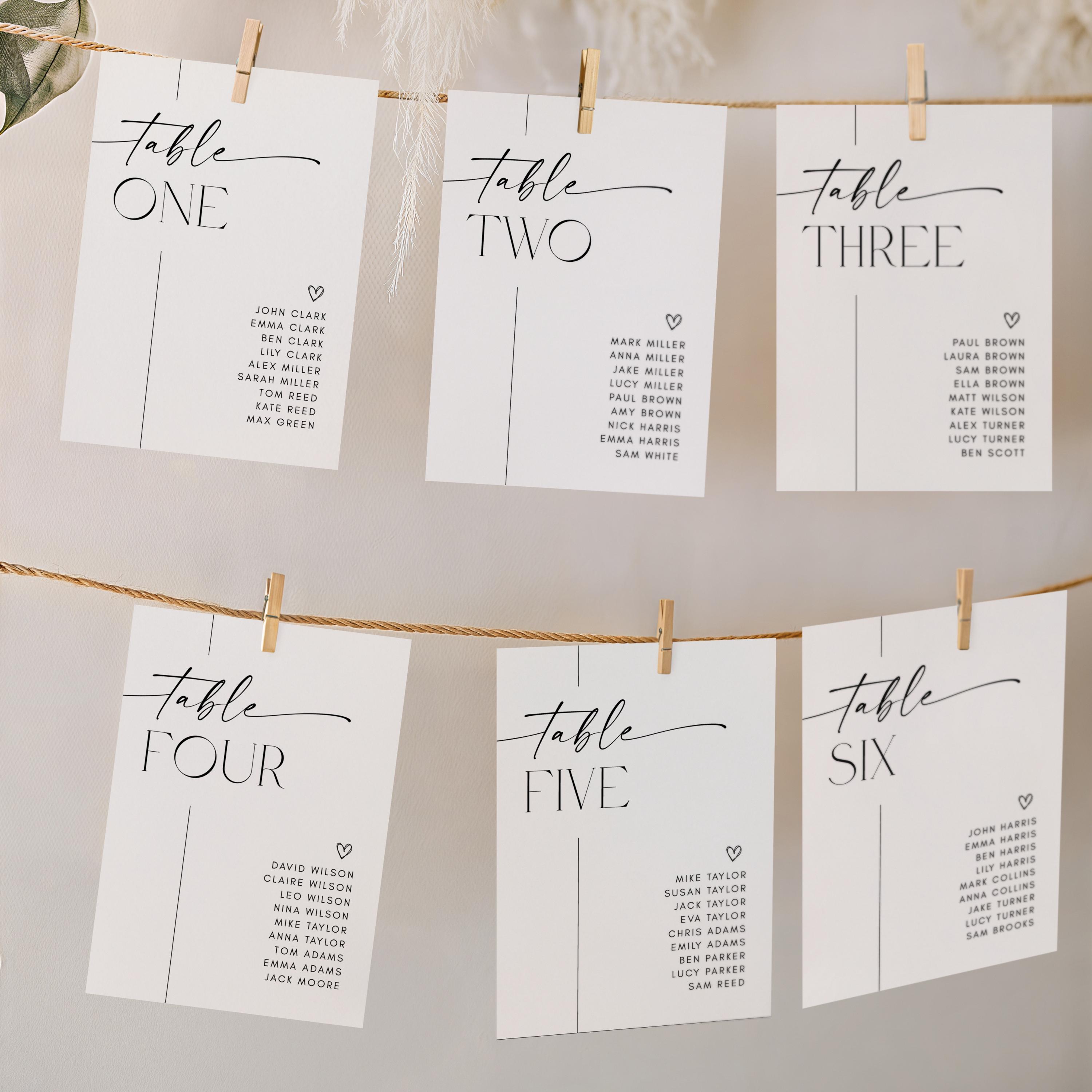 Minimalist Wedding Seating Chart Template, Editable Table Cards ...