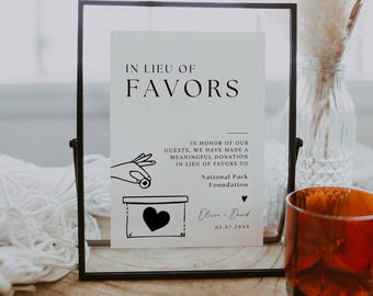 In Lieu of Favors Table Sign, Minimalist Wedding Donation Sign, Modern Printable Donation Sign, Minimal, Canva Editable Template 5x7 A4 8x10