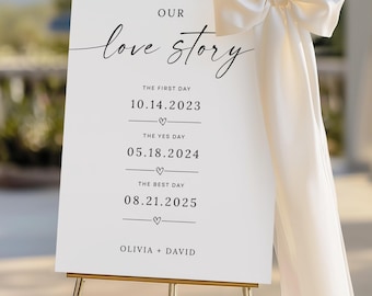 Our Love Story Sign, Minimalist Love Story Wedding Sign, First day, Yes day, Best day, Printable couples timeline, Editable Canva Template