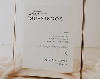 Wedding Photo Guest Book Sign Template, Minimalist Guestbook Sign, Modern Photo Booth Sign, Wedding Picture Guestbook Sign, Canva Editable
