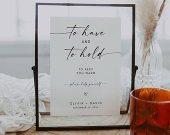 Wedding Blanket Sign Template, To Have And To Hold Sign, Wedding Favors Sign, Pritable Grab A Blanket Sign, Minimalist Modern Canva Editable