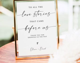 To All The Love Stories That Came Before Us Wedding Sign, Modern Minimalist, Wedding Love Sign, Minimalist Wedding, Canva Editable Template