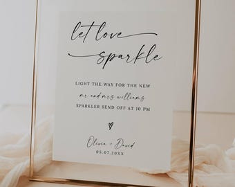 Sparkler Send Off Sign, Let Love Sparkle Sign, Minimalist Wedding Sparkler Send Off Sign, light the way for Mr & Mrs Canva Editable Template
