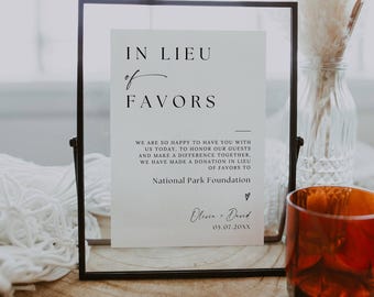 Minimalist In Lieu of Favors Sign, Wedding Donation Sign, In Lieu of Favours Sign, Modern n Lieu Of Favors Donation Card, Canva Editable