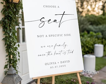 Minimalist Wedding Choose a Seat Not a Side Seating Sign, Wedding Ceremony Seating Sign, Wedding Choose a Seat Sign, Canva Editable Template