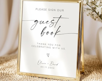 Wedding Guestbook Sign, Please Sign Our Guest Book, Guestbook table sign, Minimalist Modern, Editable Canva Template, 5x7 8x10 A4, Printable