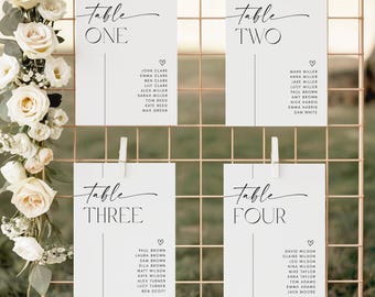 Minimalist Wedding Seating Chart Template, Editable Table Cards Printable, Modern Table Assignment Sign, Elegant Wedding Table Numbers