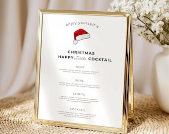 Christmas Cocktail Menu Sign: Festive Holiday Party Decor (Editable Canva Template Printable)