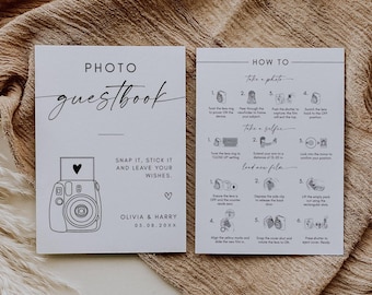Instax Mini 12 Instructions Sign, Polaroid Wedding Guestbook Sign, How to Load Film, Minimalist Modern, Photo Guest Book Sign, Printable