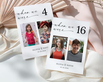 When We Were Wedding Table Number Template, Wedding Photo Table Numbers sign, Minimalist Modern, Canva Editable Place Cards, Printable