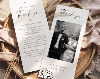 Minimal Thank You Place Card Template Thank You Custom Photo Wedding Table Napkin Note Printable Thank You Place Setting Editable Template