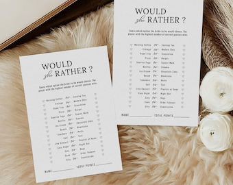Would She Rather Bridal Shower Game Printable, Who Knows the Bride Best Game, Minimalist Couples Shower Card, Neutral Modern Bridal Game 5x7