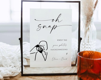 Wedding Hashtag Table Sign, Instagram Wedding Hashtag Sign, Printable Wedding Photo Booth Sign Template, Minimalist Modern, Canva Editable