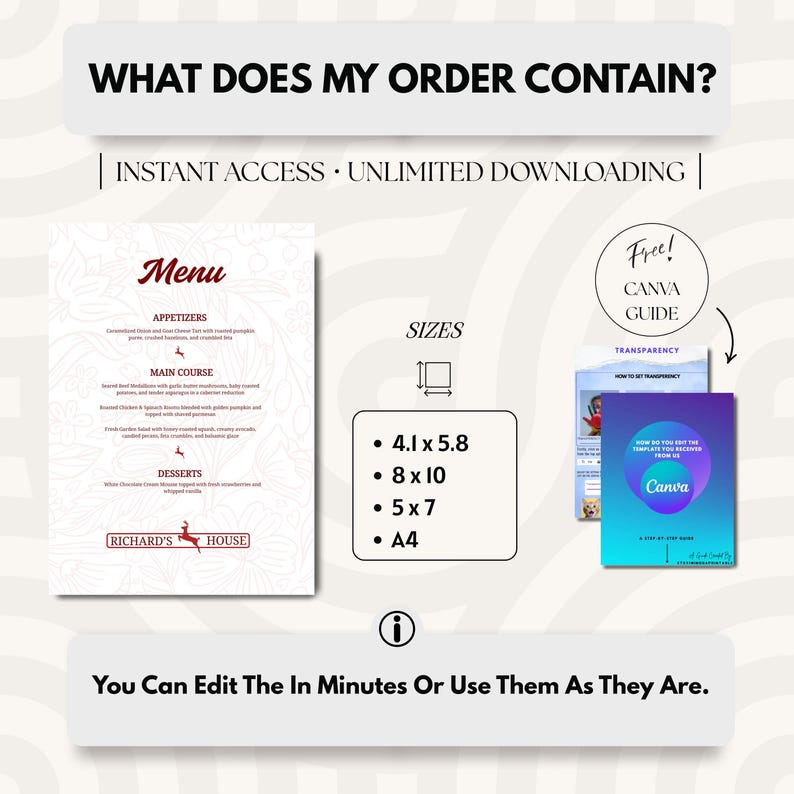 Elegant Restaurant Menu Template: Printable Fine Dining Design (canva ...