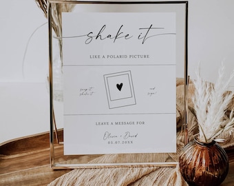 Polaroid Guestbook Wedding Sign, Shake It Like A Polaroid Picture Sign, Minimalist Photo Guestbook Sign,  Canva Editable Template, 5x7 8x10