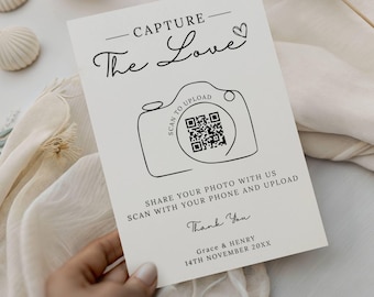 Capture The Love QR Code Editable Wedding Card, Modern Minimalist Wedding Photo Card, Printable Capture the Love Card, Share the Love Cards