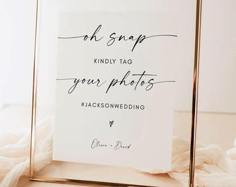 Oh Snap Wedding Hashtag Sign Template, Modern Wedding Instagram Sign, Minimalist Wedding Hashtag Sign, Polaroid Wedding Sign, Canva Editable