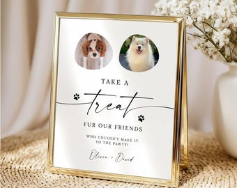 Wedding Dog Treat Favor Sign Template, Pet Biscuit Bar Sign, Dog Treat Favors Table Sign, Customizable Two Pet Photo Sign, Canva Editable