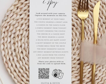 I Spy Wedding Game Template, Wedding Card Editable Photo Hunt Game QR Code Photo Upload Activity, Reception Photo Hunt, Printable Template